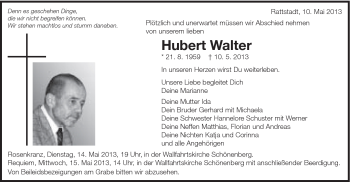 Traueranzeige von Hubert Walter von Schwäbische Post