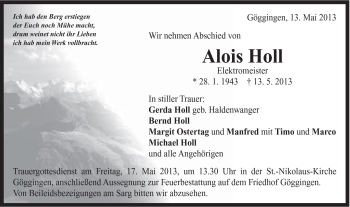 Traueranzeige von Alois Holl von 020