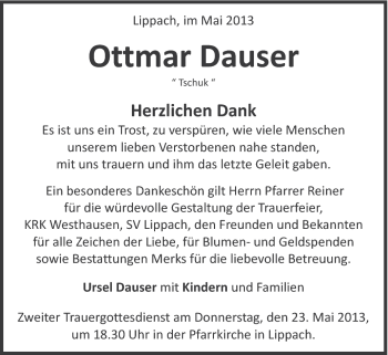 Traueranzeige von Ottmar Dauser von Schwäbische Post