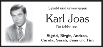 Traueranzeige von Karl Joas von Schwäbische Post