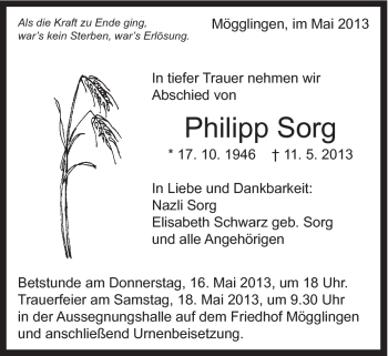 Traueranzeige von Philipp Sorg von Gmünder Tagespost