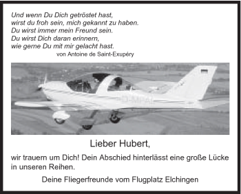 Traueranzeige von Hubert . von Schwäbische Post