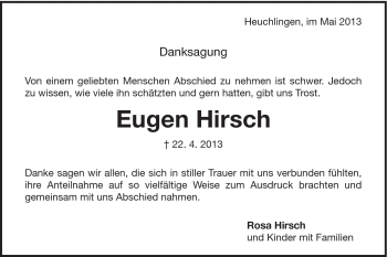 Traueranzeige von Eugen Hirsch von 020