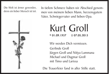 Traueranzeige von Kurt Groll von Gmünder Tagespost