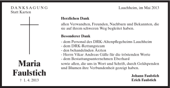 Traueranzeige von Maria Faulstich von Schwäbische Post