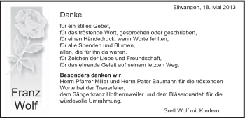 Traueranzeige von Franz Wolf von Schwäbische Post