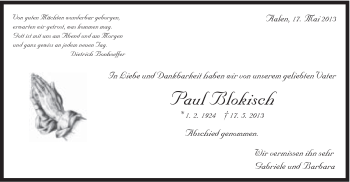 Traueranzeige von Paul Blokisch von Schwäbische Post
