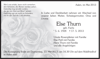 Traueranzeige von Else Thurn von Schwäbische Post