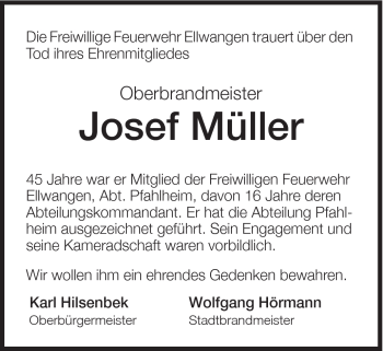 Traueranzeige von Josef Müller von Schwäbische Post