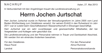 Traueranzeige von Jochen Jurtschat von Schwäbische Post