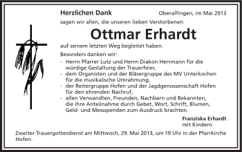 Traueranzeige von Ottmar Erhardt von Schwäbische Post