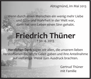 Traueranzeige von Friedrich Thüner von 088