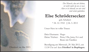 Traueranzeige von Else Schrödersecker von Schwäbische Post