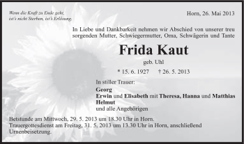 Traueranzeige von Frida Kaut von Gmünder Tagespost