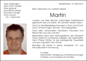 Traueranzeige von Martin Sorger von Gmünder Tagespost