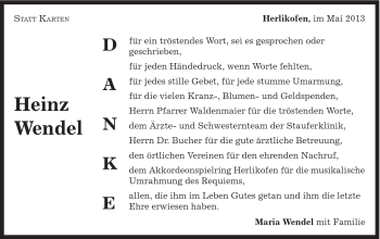 Traueranzeige von Heinz Wendel von Gmünder Tagespost