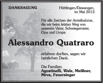 Traueranzeige von Alessandro Quatraro von Schwäbische Post