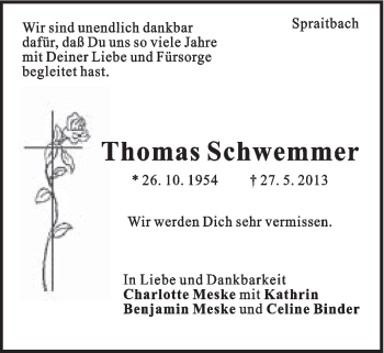Traueranzeige von Thomas Schwemmer von Gmünder Tagespost