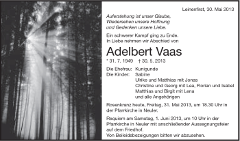 Traueranzeige von Adalbert Vaas von Schwäbische Post