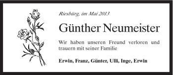 Traueranzeige von Günther Neumeister von Schwäbische Post