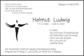 Traueranzeige von Helmut Ludwig von Gmünder Tagespost