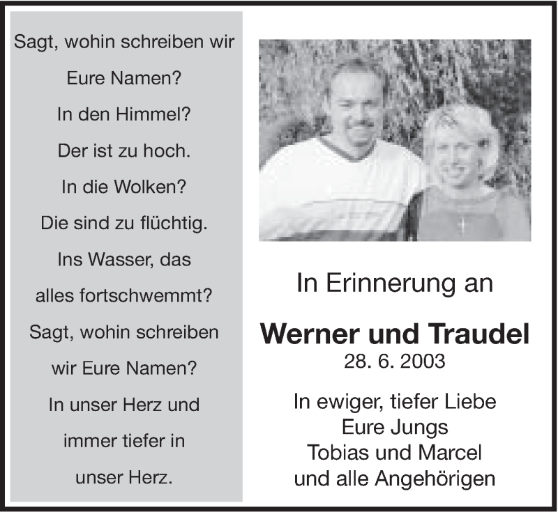  Traueranzeige für Werner und Traudel Hieber vom 28.06.2013 aus Schwäbische Post
