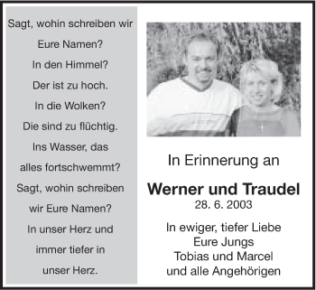 Traueranzeige von Werner und Traudel Hieber von Schwäbische Post