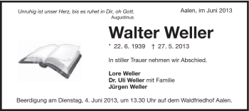 Traueranzeige von Walter Weller von Schwäbische Post