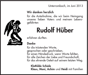 Traueranzeige von Rudolf Hüber von Schwäbische Post