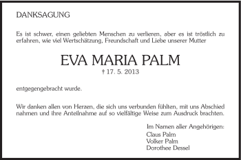 Traueranzeige von Eva Maria Palm von Schwäbische Post