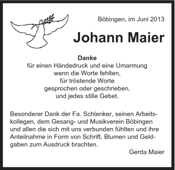 Traueranzeige von Johann Maier von Gmünder Tagespost