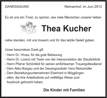 Traueranzeige von Thea Kucher von Gmünder Tagespost