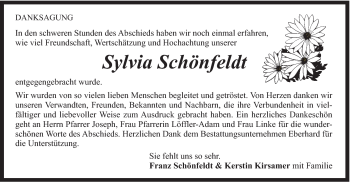 Traueranzeige von Sylvia Schönfeldt von Gmünder Tagespost