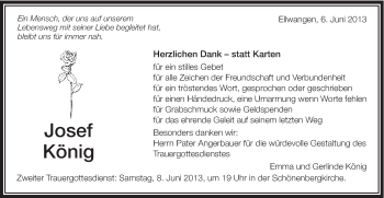 Traueranzeige von Josef König von Schwäbische Post