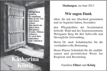 Traueranzeige von Katharina König von Gmünder Tagespost