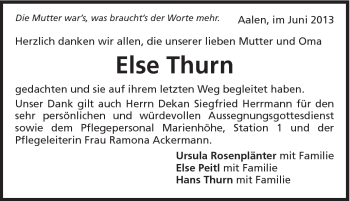 Traueranzeige von Else Thurn von Schwäbische Post