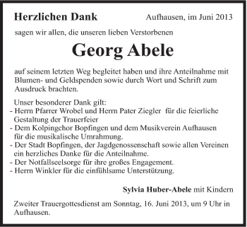 Traueranzeige von Georg Abele von Schwäbische Post