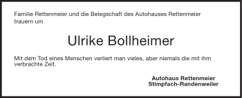Traueranzeige von Ulrike Bollheimer von Schwäbische Post