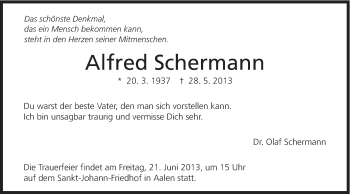 Traueranzeige von Alfred Schermann von 020