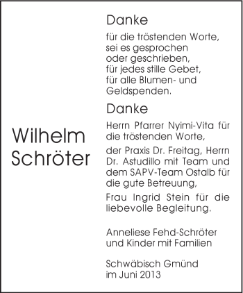 Traueranzeige von Wilhelm Schröter von Gmünder Tagespost