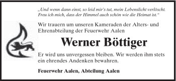 Traueranzeige von Werner Bottiger von Schwäbische Post