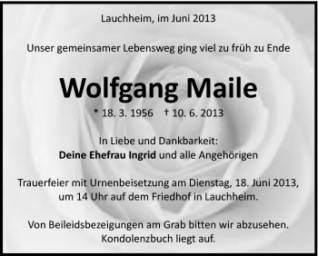 Traueranzeige von Wolfgang Maile von Schwäbische Post