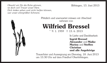Traueranzeige von Wilfried Bressel von Gmünder Tagespost