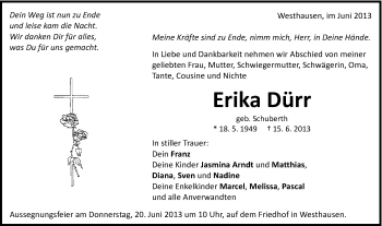 Traueranzeige von Erika Dürr von Schwäbische Post