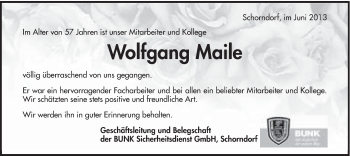 Traueranzeige von Wolfgang Maile von Schwäbische Post