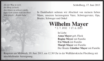 Traueranzeige von Wilhelm Mayer von Schwäbische Post