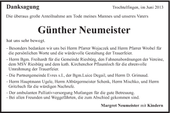 Traueranzeige von Günther Neumeister von Schwäbische Post