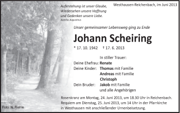 Traueranzeige von Johann Scheiring von Schwäbische Post