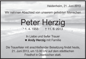 Traueranzeige von Peter Herzig von Schwäbische Post