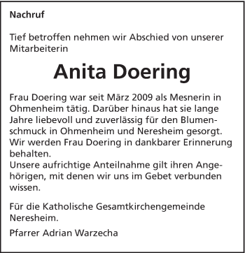 Traueranzeige von Anita Doering von Schwäbische Post